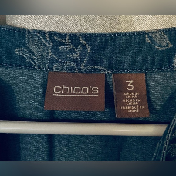 Chico's Women's flora Chambray Roll-tab 3/4 Sleeve Pullover Top Sz 3(XL/16) Blue - Picture 2 of 13